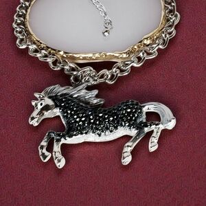 Silver Bold Enchanted Choker Horse Charm Iced Out Bling Westerncore Horse Girl